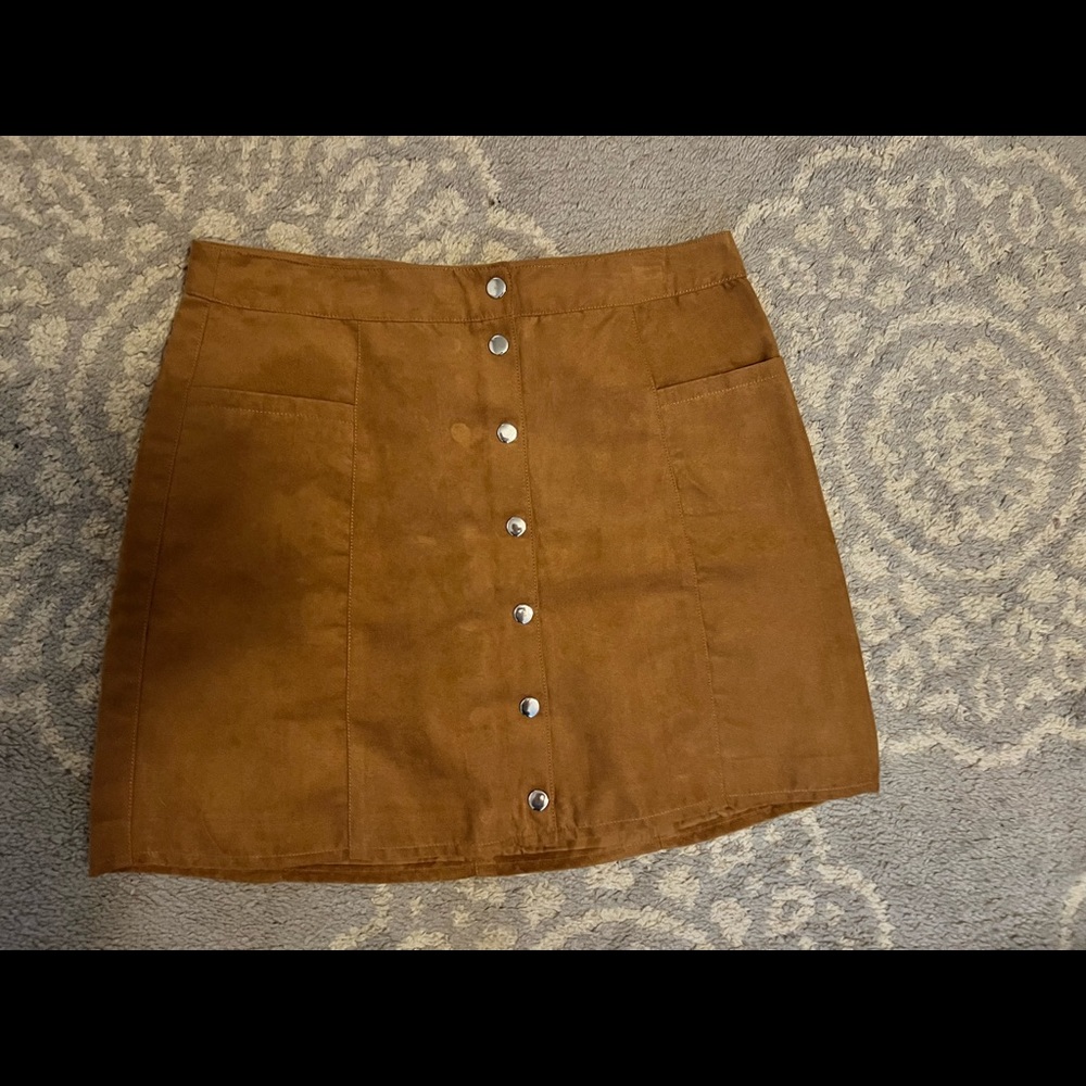 Tan velour button down mini skirt